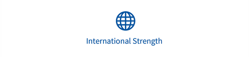 Ein Kreissymbol mit dem Text „International strength“
