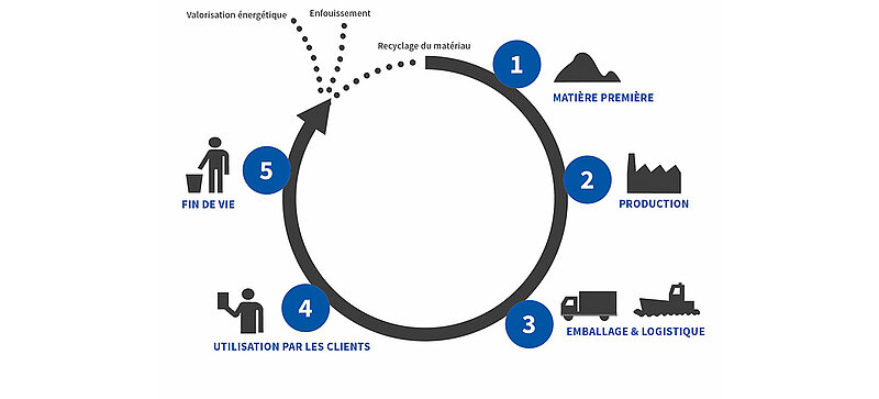 Grafik der fünf Stationen eines Produktlebenszyklus